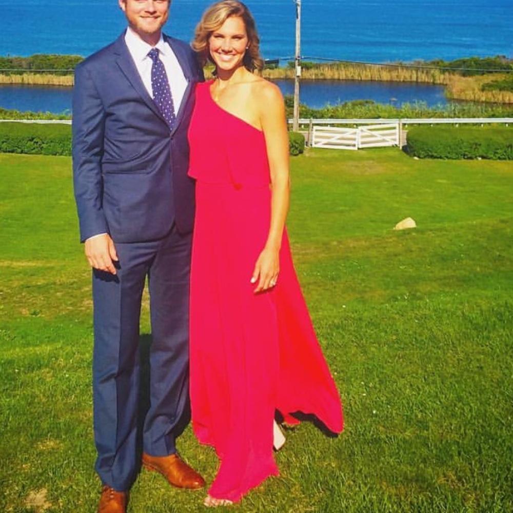 Lulus Angelic Way Red one shoulder red maxi dress